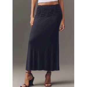 🟠NWT MAEVE by ANTHROPOLOGIE Ruched Yoke Column Maxi Skirt in Navy Storm MED